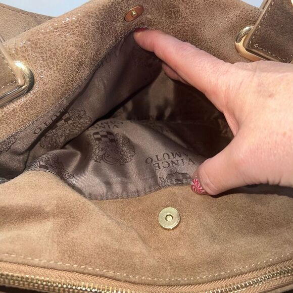 Vince Camuto Metallic Taupe Leather Multi Compartment Convertible Shoulder Bag - Picture 8 of 16